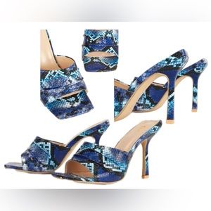 Snakeskin Embossed Stiletto Heeled Mule Sandals